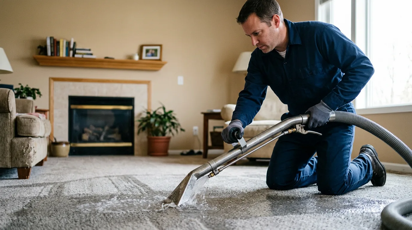 Water damage restoration technician working near Belle Plaine, MN